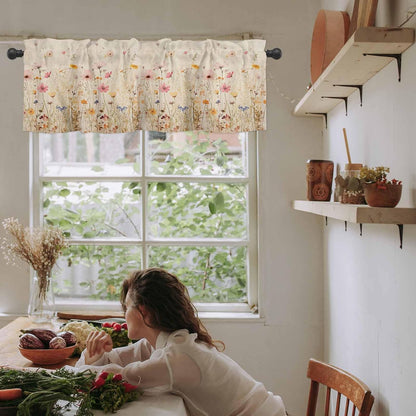 Yellow Pink Floral Valances Window Treatment Farmhouse Decor, Elegant Pastoral Spring Flower Pastoral Rod Pocket Valance Curtains for Living Room, Bedroom, Kitchen, 54" W x 18" L - 1 Panel