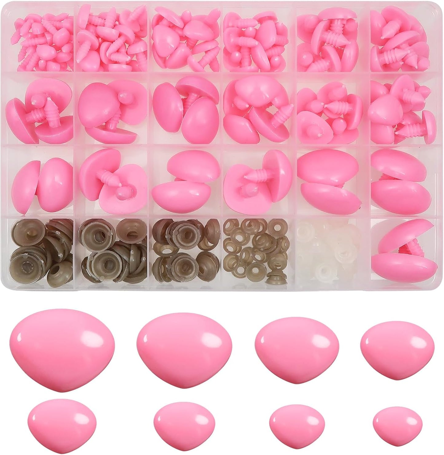 TOAOB 114pcs Pink Safety Noses for Amigurumis Plastic Animals Safety Noses with Washers 9mm 11mm 15mm 18mm 20mm 23mm 26mm 29mm Doll Crochet Noses for Craft Doll Plush Animals Accessories