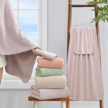 18 Piece Bath Towels Set,Soft Family Bathroom Towel Set with Hanging Loops-6 Bath Towels,6 Hand Towels,6 Washcloths,Highly Absorbent Quick Dry Shower Towel for Bathroom,Hotel,Spa-Blush Pink Towel Set