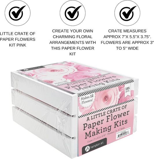 Hampton Art Little Crate of Paper Flower Kit, Pink, 185Pc, Paper Flower Kit, Making Bouquet Craft Kits for Adults, Craft Making Kit
