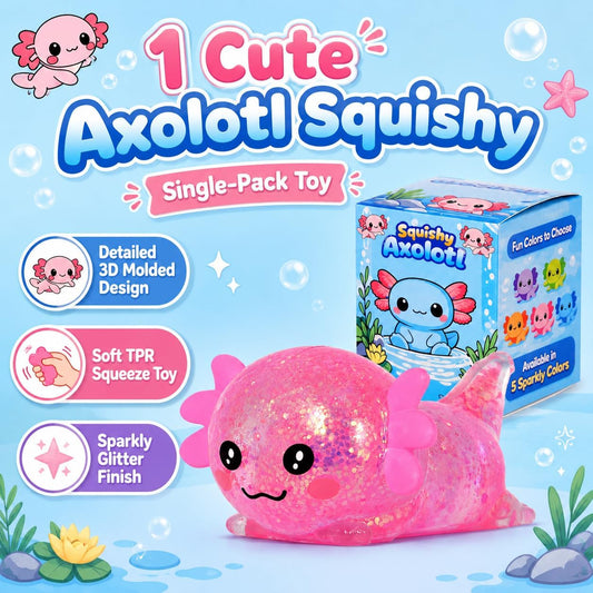 Axolotl Squishy Stress Ball, Soft TPR Slow Rising Squeeze Toy, Cute Axolotl Fidget Toy for Stress Relief, Anxiety Calming Sensory Toy for Kids Adults(Pink Lie Axolotl)