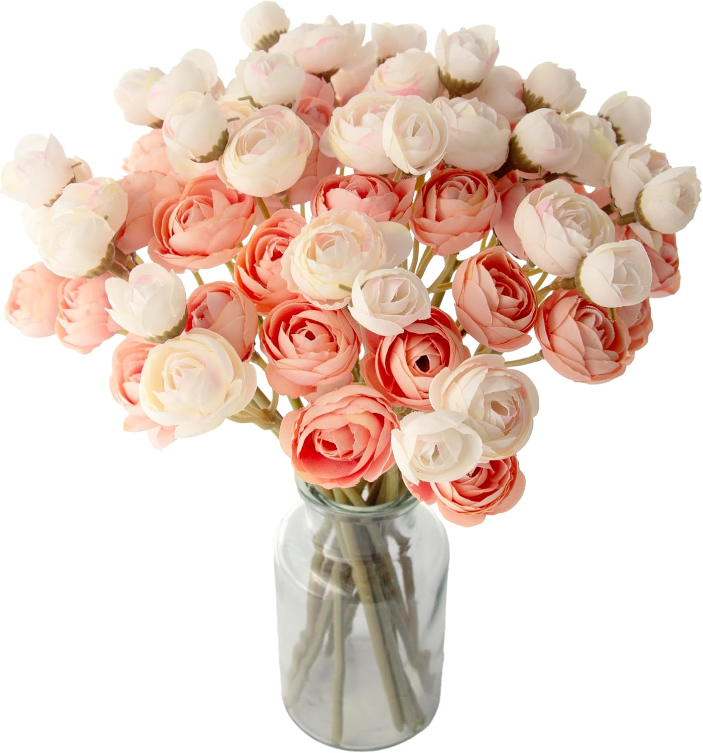 Hananona 18 Pcs Artificial Silk Rose Flowers Ranunculus Bouquet Fake Pink Peony for Home Decorations,Weddings (Pink, 2)