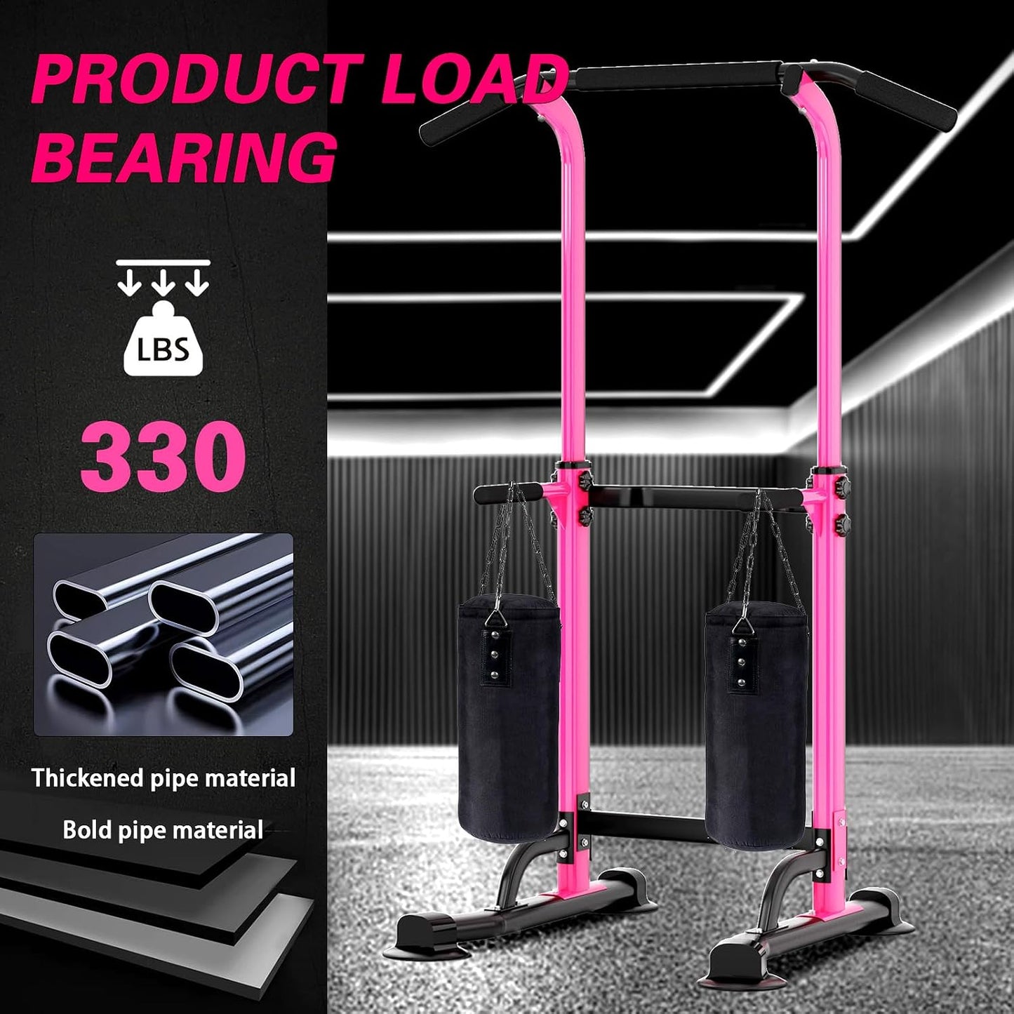 soges Power Tower Pull Up Bar Station, Free Standing Pull Up Rack Dip Station for Home Gym, Height Adjustable Home Strength Training Fitness Workout Equipment