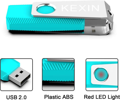 KEXIN Flash Drive 64GB 3 Pack 64 GB Thumb Drive Swivel Pen Drive Data Storage USB Stick with LED Indicator 64G Pink Yellow Cyan