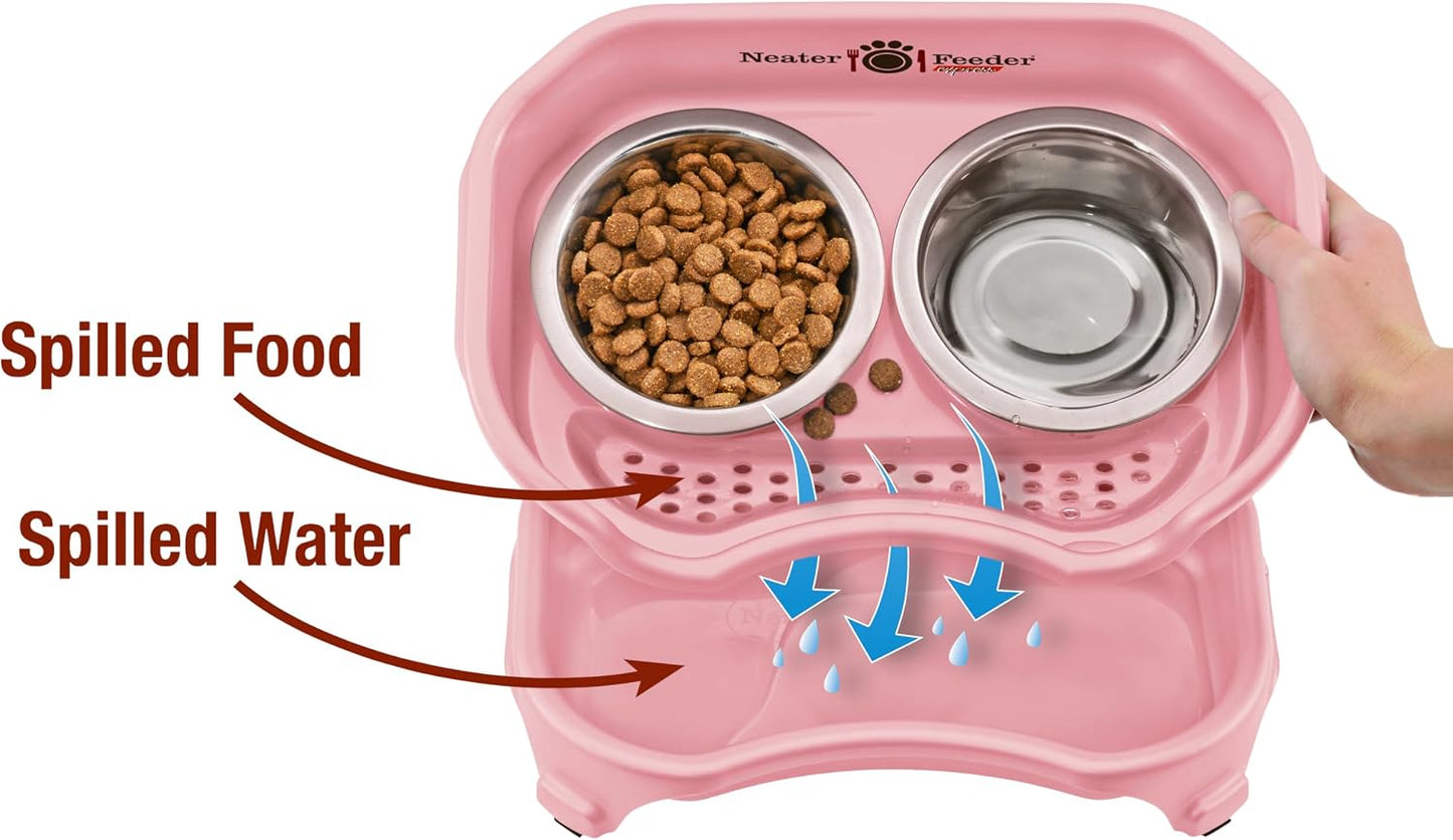 Neater Feeder Express Mess Proof Cat Bowls Elevated, No Spill Feeding Station, Stainless Steel Dishes for Food and Water, Raised Bowls for Indoor Cats, No Fatigue Whisker Friendly Dish, Pink