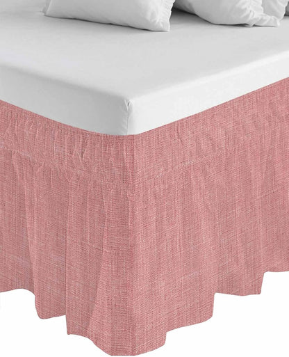 Bed Skirt Peach Pink Linen Bedskirt 16 Inch Drop Farmhouse Pure Color Adjustable Elastic Wrap Around Bed Skirts Dust Ruffle for Queen Size Bed Frame Cover