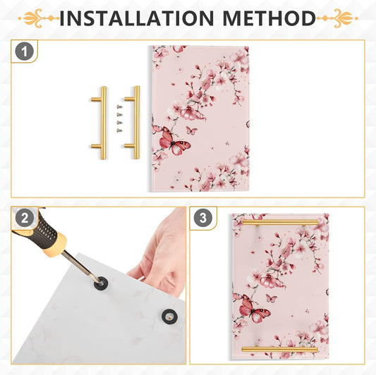 Pink Cherry Flowers Blossom Retro Decorative Tray with Handles Handled Serving Tray Eating Tray for Jewelry Perfume Living Room Kitchen Serving