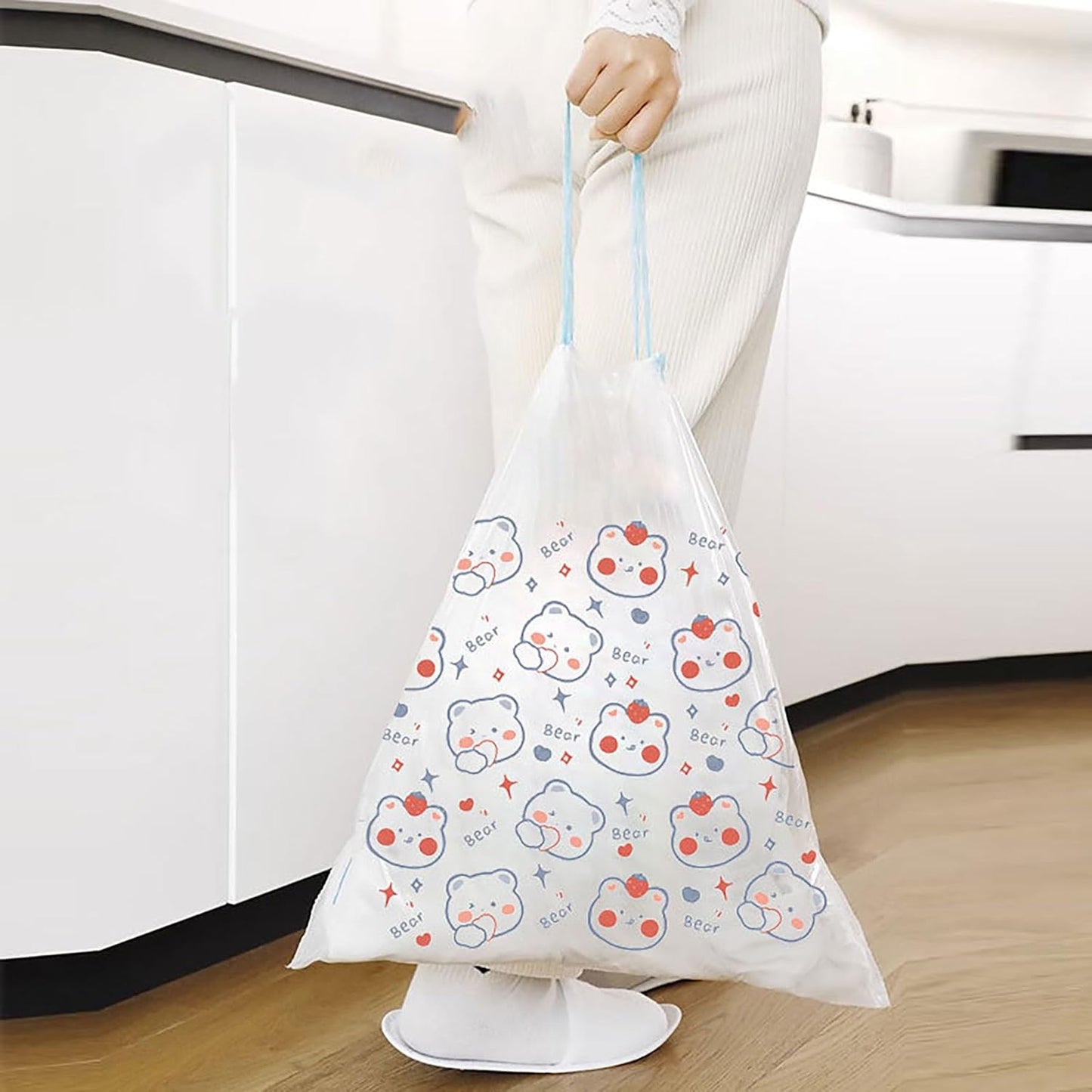 4 Gallon Trash Bags 75 Count- Drawstring small trash Bags 1.1mil Thick for Bathroom, Kitchen, Bedroom, Office Toilet Home (White-pink, 75Counts)