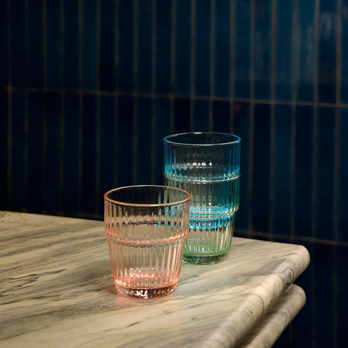 Bormioli Rocco Barshine 10.38 oz. Rocks Stackable Tempered Drinking Glasses, Set of 6, Peach