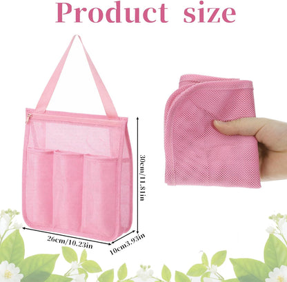 Mesh Shower Caddy, Quick Dry Hanging Toiletry Organizer Large Showers Basket Tote Bag Pink Bathroom Shower Bag Beach Camping Essentials for Toiletry, Bathroom, Beach, Camp, Gym Portable, 2 Handles