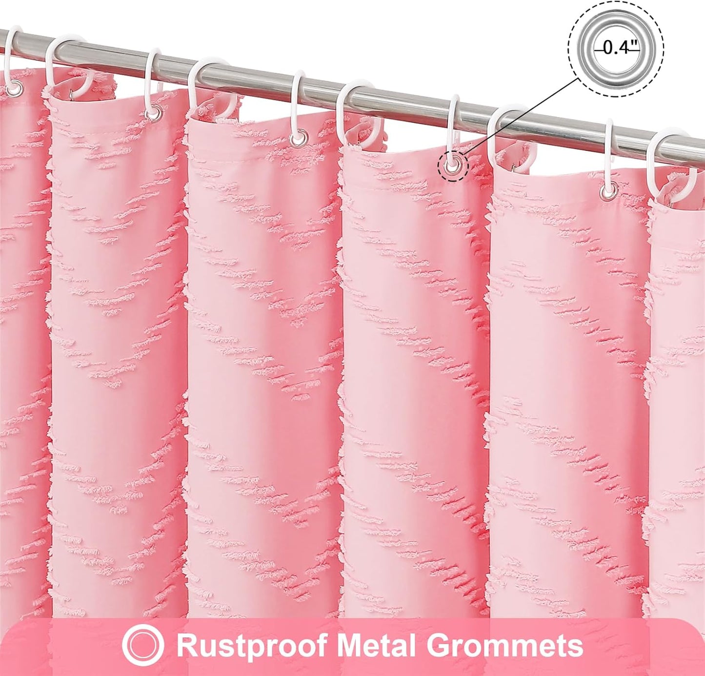 Boho Farmhouse Woven Fabric Shower Curtain, Pink Tufted Chevron Stripes Textured Minimalist Design with Tassels Bathroom Decor Curtain for Home or Hotel, 72 x 72