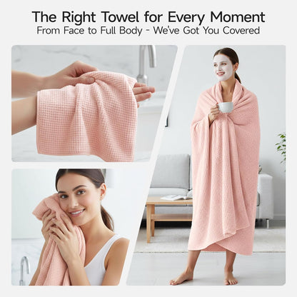 REDKISS Pink Towel Set of 8 - Ultra Soft Microfiber, Contains 2 Large Bath 35x70, 2 Hand 14x30, 4 Washcloths 14x14, Highly Absorbent, Quick Dry, Ideal for Everyday use, Hotel & Spa, Pink