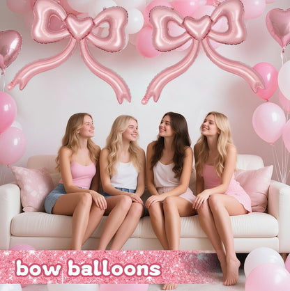 Pink Bow Balloons for Bachelorette Party Decorations - Pink Balloons Bow Theme Princess Birthday Party Decorations Women Girls, Bridal Engagement Wedding Bachelorette Mother's Day Decor Supplies
