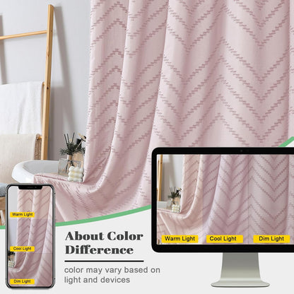 OWENIE Boho Shower Curtain, Blush Pink Fabric Cloth Shower Curtains Farmhouse Tufted Chevron Striped Textured with Tassel for Bathroom, Soft Hotel Style Modern Minimalist, Machine Washable, 72x72