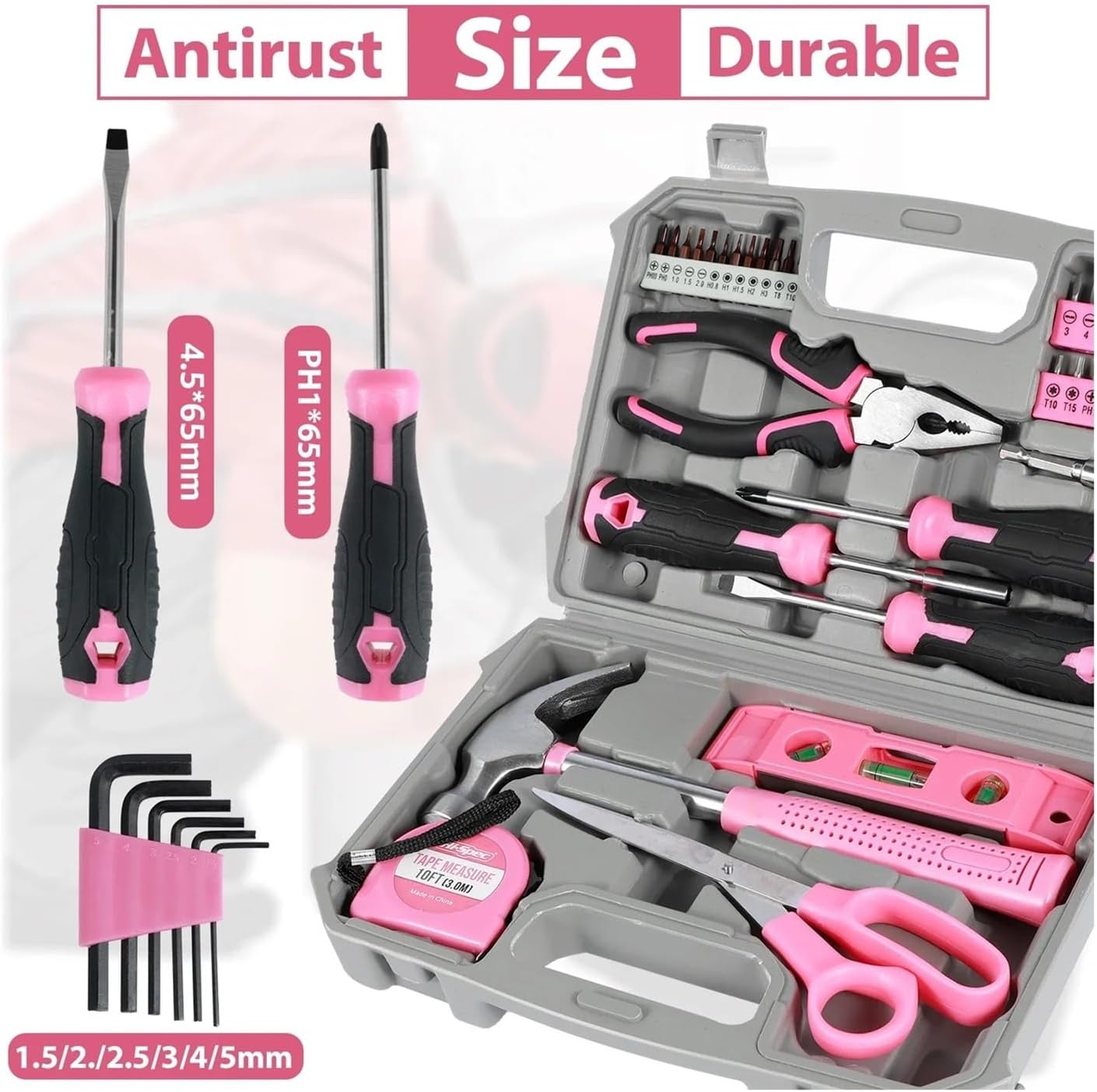 Household Repair Tool Kit Multipurpose Pink Home Hand Tool Set With Storage Case Dur Able Hammer And Screwdriver Set