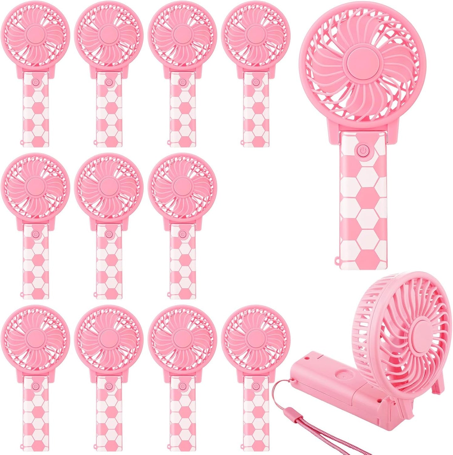 Glooglitter 12 Pcs Soccer Portable Fans Foldable Pink Soccer Handheld Fans Bulk with Lanyard Small Personal Fan Favor for Team Gift Outdoor Sport Game Cooling Favors, Battery Not Include