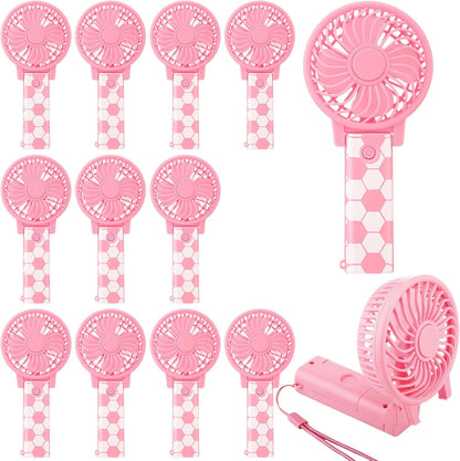 Glooglitter 12 Pcs Soccer Portable Fans Foldable Pink Soccer Handheld Fans Bulk with Lanyard Small Personal Fan Favor for Team Gift Outdoor Sport Game Cooling Favors, Battery Not Include