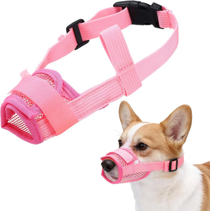 Dog Muzzle, Soft Mesh Muzzle Adjustable Anti Biting Chewing Breathable Drink Mouth Guard Cover (Pink, M), for Small Medium Puppies/Grooming/Walking/Vet Visiting