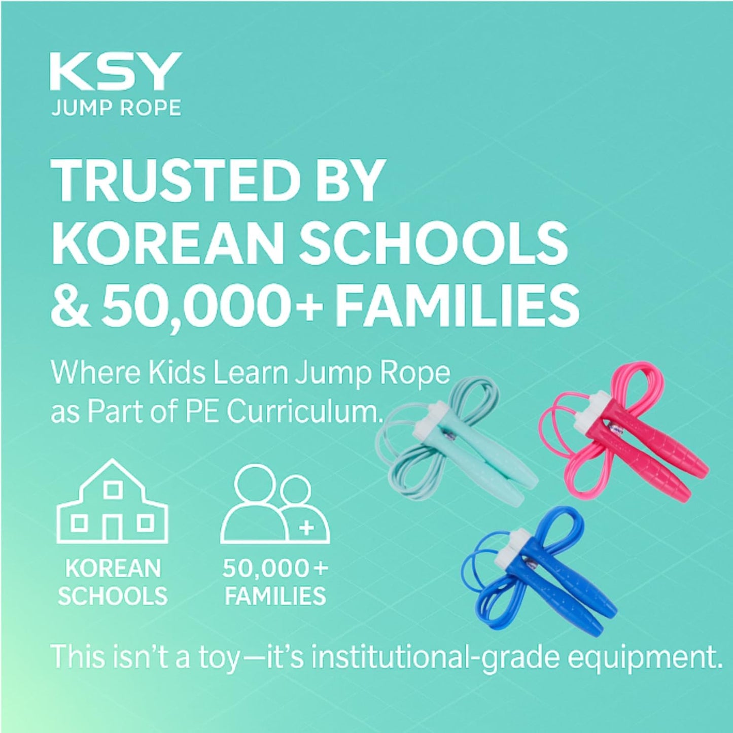 KSY Kids Jump Rope (Crystal Series) – Durable PVC Jump Rope for Kids Ages 6-12 – Lightweight, Adjustable, and Tangle-Free – Made in Korea