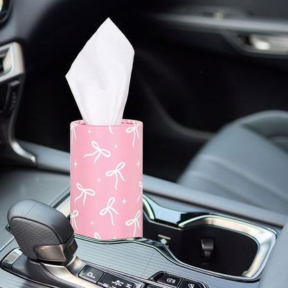 FYSUIMU 8Pcs Pink Bow Car Tissue Holder with Facial Tissue Aesthetic Pink White Bowknot Round Tissue Tubes for Travel Car Cup Holder Home