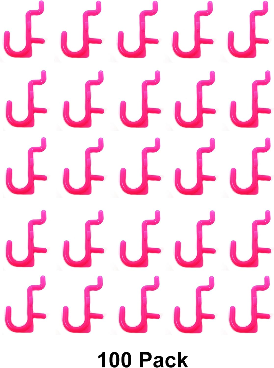 JSP Manufacturing Pegboard Hooks Non-Locking Plastic J Style Hook | Garage Tool Storage Craft Hooks Pegboard Accessories (100, Pink)