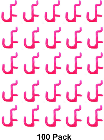 JSP Manufacturing Pegboard Hooks Non-Locking Plastic J Style Hook | Garage Tool Storage Craft Hooks Pegboard Accessories (100, Pink)