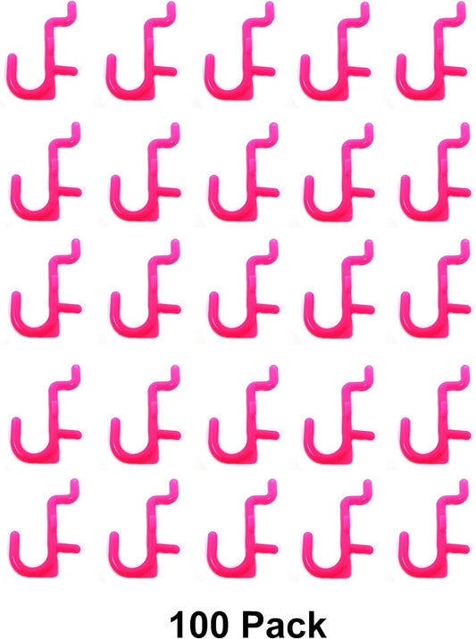 JSP Manufacturing Pegboard Hooks Non-Locking Plastic J Style Hook | Garage Tool Storage Craft Hooks Pegboard Accessories (100, Pink)