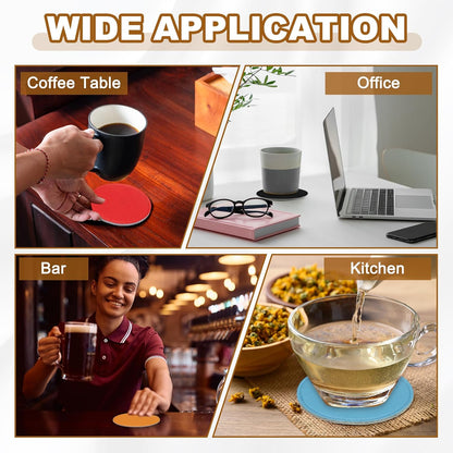 uxcell 5Pcs PU Leather Coasters, 4" Round Drink Coasters Heat Resistant Water Absorbent Non Slip Cup Mat for Home Office Kitchen Bar Coffee Table Housewarming Gifts Decor, Pink