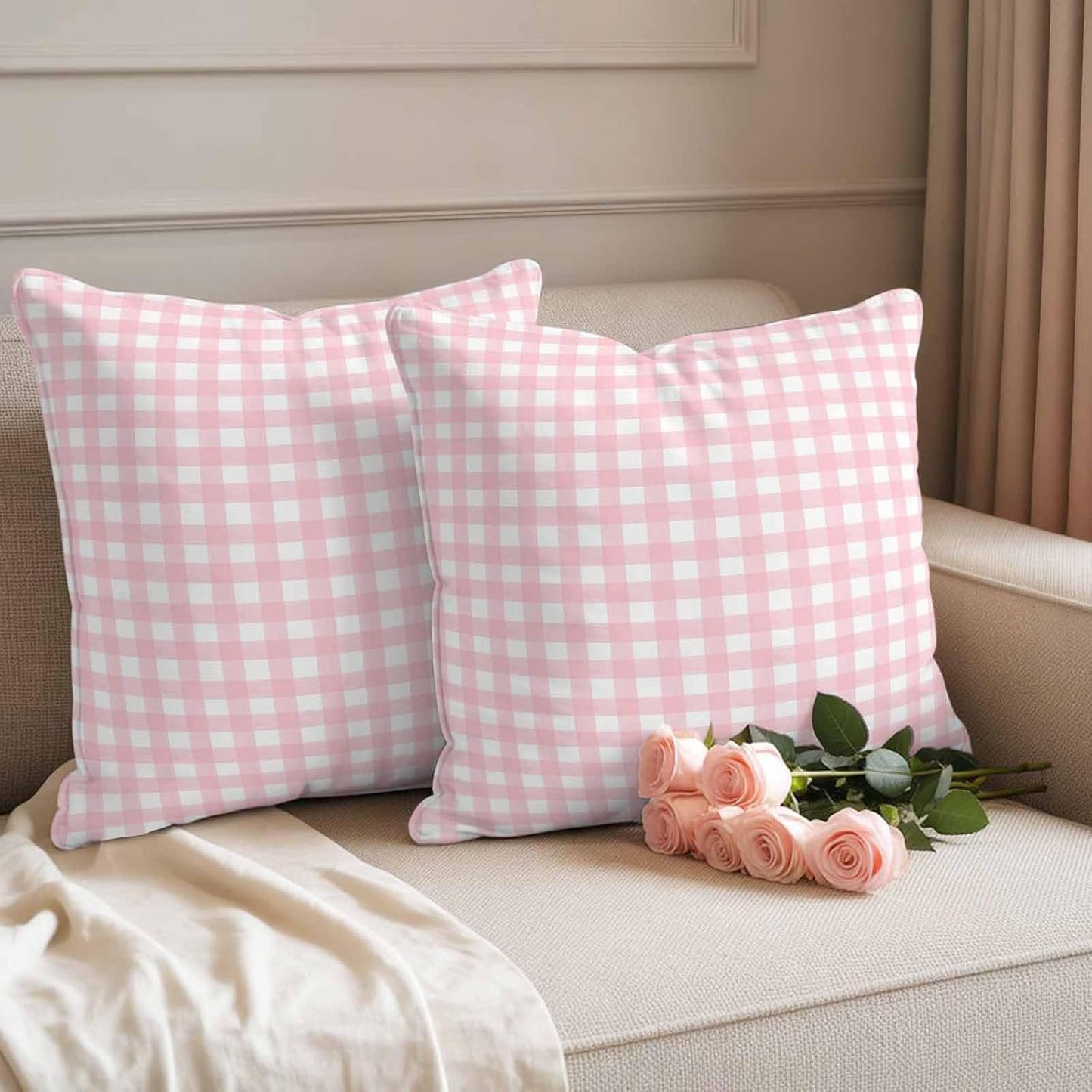 Outdoor Pillow Cover Buffalo Check 2 PCS Waterproof Throw Pillow Covers Pink Plaid Checkered Decorative Pillowcases for Couch Patio Funiture Garden Porch 16 x 16 Inches