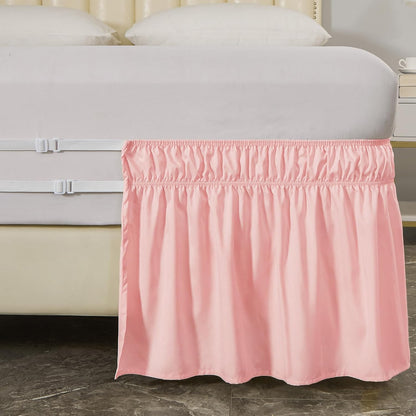 MEILA Wrap Around Bed Skirt Three Fabric Sides Elastic Dust Ruffled 16 Inch Tailored Drop,Easy to Install Fade Resistant-Pink, Queen/King