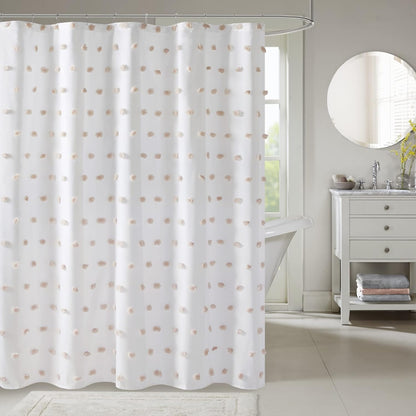 Madison Park Sophie Trendy Shower Curtain with Textured Pom-Poms Accent Modern Bathroom Décor, Machine Washable Bath Privacy Screen, 72 in x 72 in, White/Blush