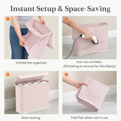 Lifewit 22L Toilet Paper Storage Holder for 9 to 12 Rolls, Foldable Fabric Toilet Paper Basket with Lid, Freestanding Bathroom Tissue Storage and Organization for TP, Towels and Toiletries, Pink
