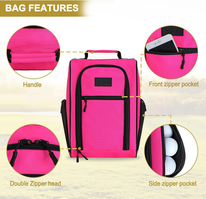 Goloni Golf Shoe Bag for Men Women, Ventilated Golf Shoe Bag with Side Pockets, Lightweight Portable Golf Shoe Carrier for Golf Shoes, Tees, Balls & Accessories,Pink