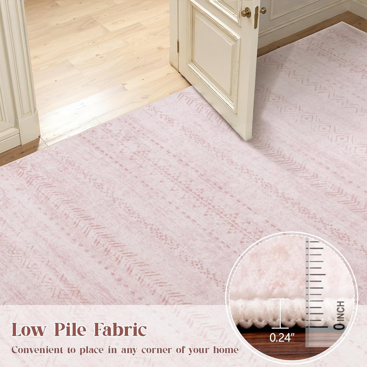 6FT Round Area Rug for Living Room, Washable Boho Moroccan Geometric Rug, Soft Low Pile Non Slip Large Indoor Carpet for Bedroom Dining Room Home Office, Neutral Farmhouse Rug,Pink