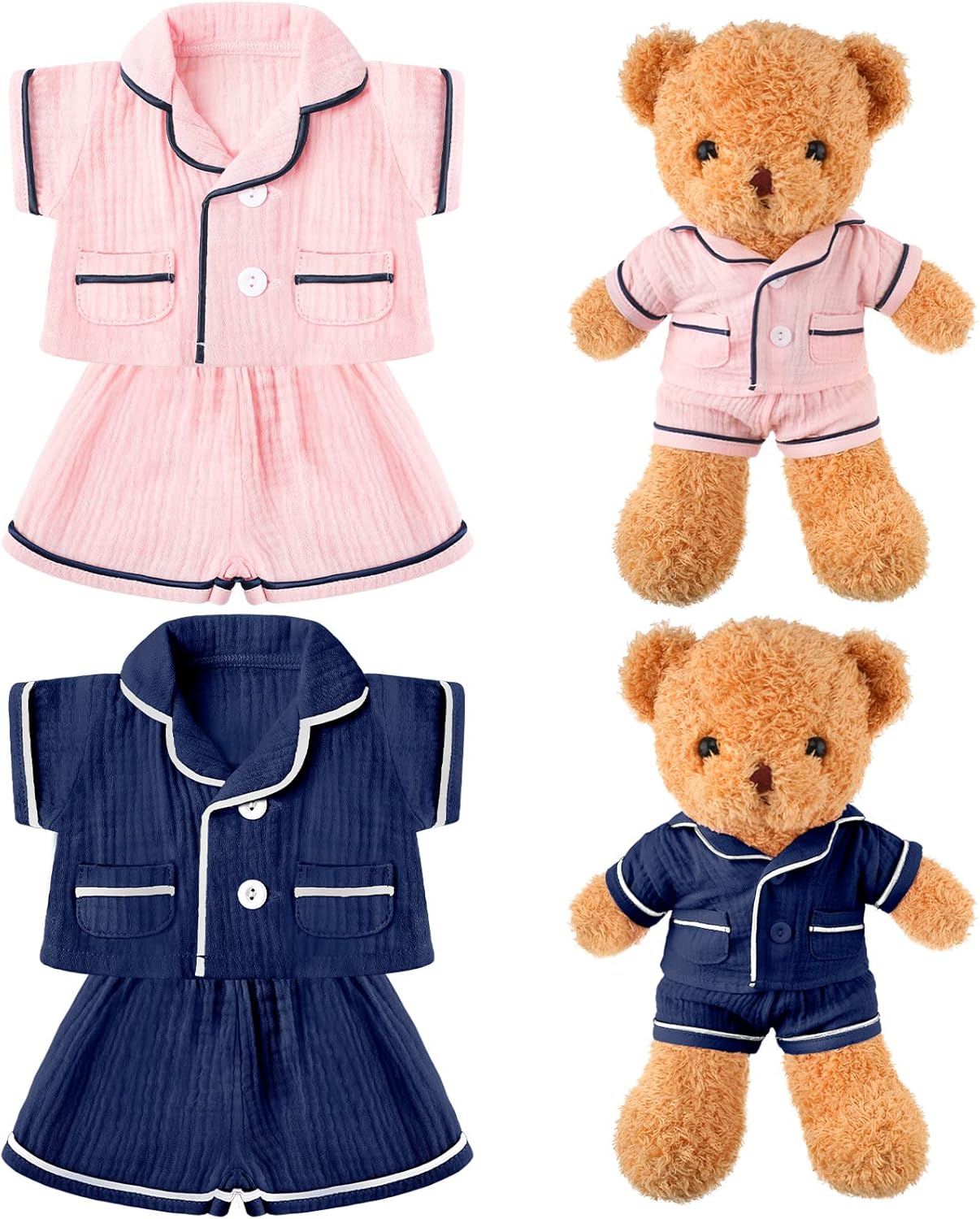 Hungdao 2 Sets Bear Clothes Pajamas Pink and Blue Bear Clothes Outfits Fits Most 14-18 Inch Cute Stuffed Animal Clothe Accessories Make Your Own Plush Animals