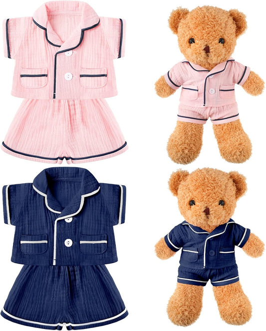 Hungdao 2 Sets Bear Clothes Pajamas Pink and Blue Bear Clothes Outfits Fits Most 14-18 Inch Cute Stuffed Animal Clothe Accessories Make Your Own Plush Animals