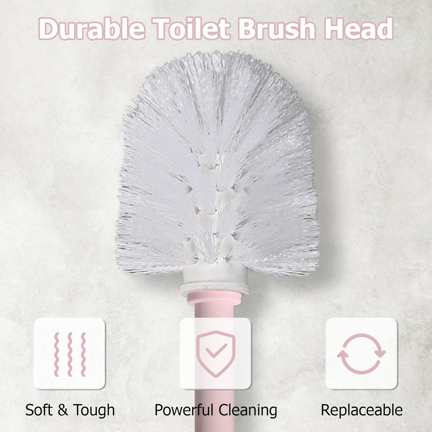 Topsky 2 Pack Compact Toilet Brush & Holder Set, Plastic Round Barrel Loo Brush with 2 Replacement Toilet Brush Head, Durable for Bathroom Toilet, Pink