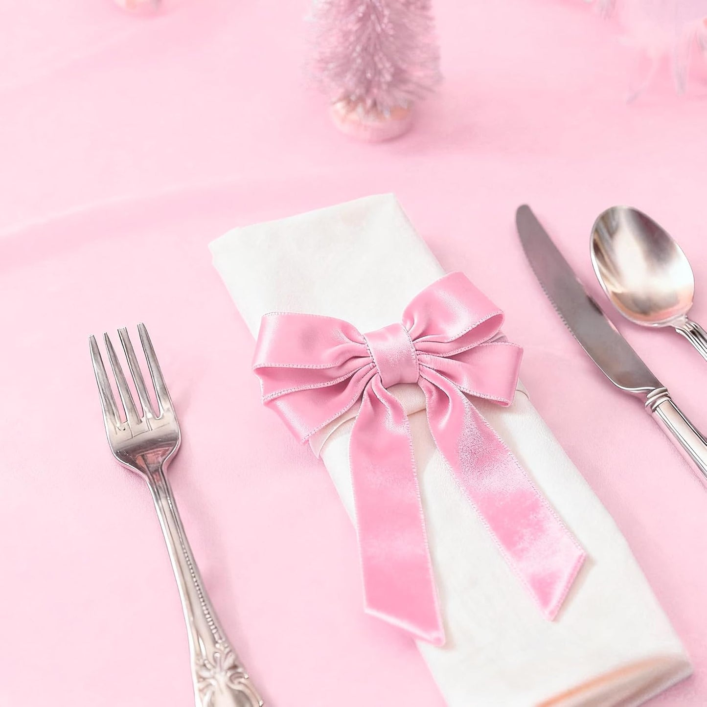 Meseey 6 Pcs Pink Velvet Bow Napkin Rings, 4x7 Inch Elegant Bow with 1.6 Inch Napkin Holder, Decorative for Wedding Birthday Baby Shower Dinner Party Table Setting