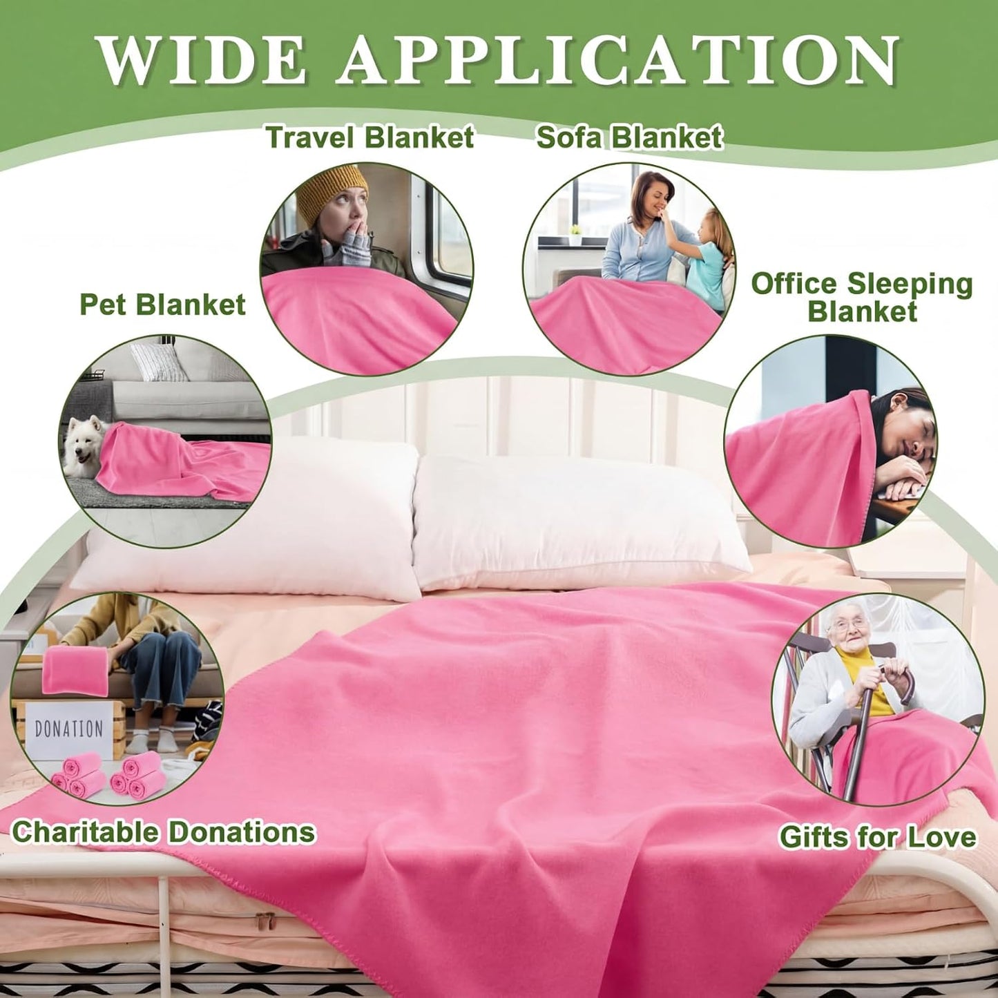 Newwiee 12 Pcs Bulk Fleece Throw Blankets 50'' x 60'' Oeko-tex Standard 100 Certified for Outdoor Wedding Guest Blankets Donation Homeless Sleepover Lap Pet Sofa, All Seasons Use (Pink)