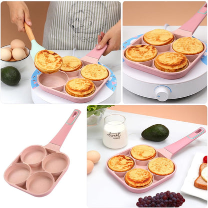SHINEOFI Non-stick Breakfast Skillet Pan Aluminium Alloy Nonstick Egg Cooker with Groove Design for Easy Cleaning and Cooking Small Flat Frying Pan for Omelettes and Pancakes Pink