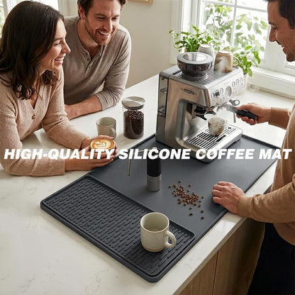 CAKETIME 2 In 1 16"x20" Silicone Coffee Bar Mat Accessories for espresso Machine with Detachable Dish Drying Mat Easy to Clean Kitchen Cafetera Barista Tools Pink Room Decor Cut Girls Gifts