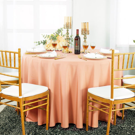 Wholesale (200 GSM) 120" Round Seamless Polyester Tablecloths Table Cover Linens for Restaurant Kitchen Dining Wedding Party Banquet Events - (Peach/Apricot, 120")