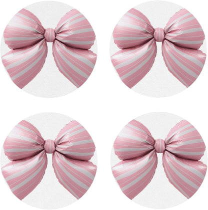 Light Pink Bow Balloon Candy Stripe Pattern Drinks Coasters Set of 4 Leather Drink Coasters for Tabletop Protection Heat Resistant Bar Cup Mat Pad
