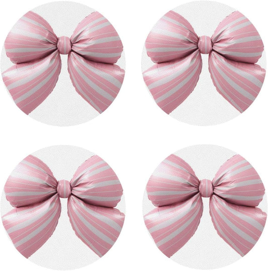 Light Pink Bow Balloon Candy Stripe Pattern Drinks Coasters Set of 4 Leather Drink Coasters for Tabletop Protection Heat Resistant Bar Cup Mat Pad