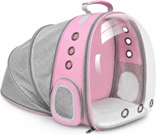 Expandable Cat Carrier Backpack for Cats & Dogs, Bubble Window Pet Travel Backpack with Breathable Mesh, Anti-Collapse Structure, Side Door, Safety Leash, for Vet Visits, Hiking, Outdoor, Pink