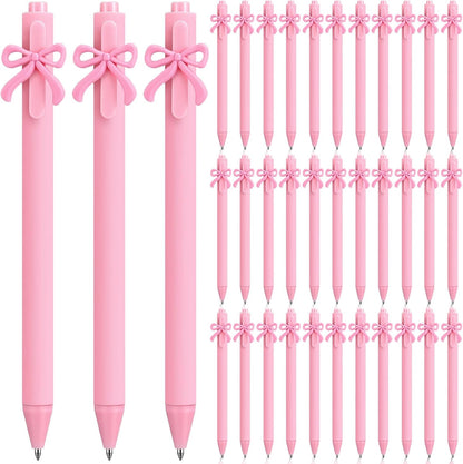 36 Pcs Pink Bow Pens Coquette Ballpoint Pen Bulk Pink Writing Pens Black Ink Birthday Bow Aesthetic Party Favor Gifts for Baby Shower Bridal Shower Spring Wedding Tea Party Office School Supplies