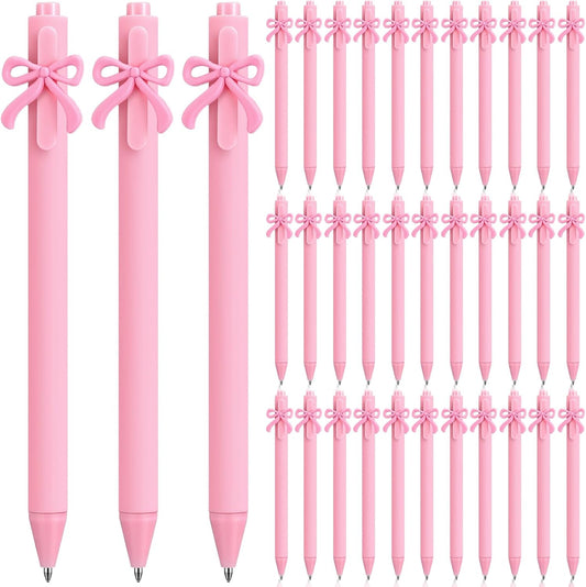 36 Pcs Pink Bow Pens Coquette Ballpoint Pen Bulk Pink Writing Pens Black Ink Birthday Bow Aesthetic Party Favor Gifts for Baby Shower Bridal Shower Spring Wedding Tea Party Office School Supplies