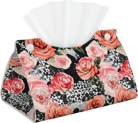 Pink Roses Leopard Long Tissue Box Cover Paper Holder Home Decor 7.9'' x 4.9'' x 4.5''