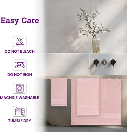 Casa Lino 100% Cotton Bath Towels Set of 4 (1 Bath Towel, 1 Hand Towel & 2 Wash Cloths) - Bathroom Towels and Washcloths Set - Complete Bathroom Set - Guest Room Essentials - (Blush Pink)