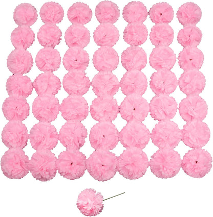 Silk Carnation Flower, 50 Artificial Flowers, Used for Wedding Decoration DIY Handmade Flowers, Carnation Flower Diameter 3.5 Inches and 6 Inches Stem (Pink)